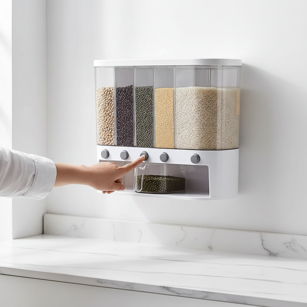 Dispensador de granos en cocina minimalista