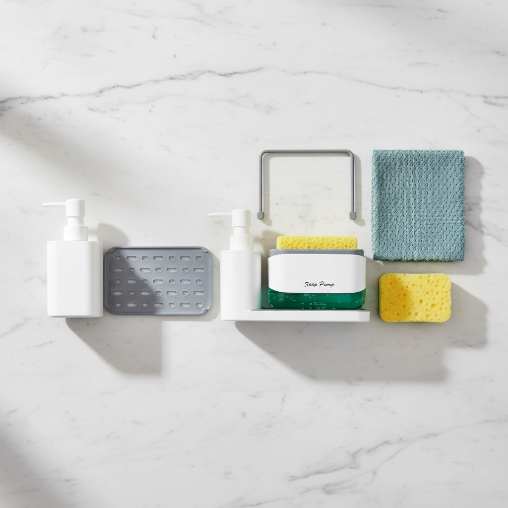 Flat lay de componentes del set organizador