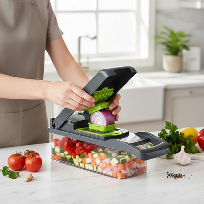 Lifestyle - picando cebolla en cocina moderna